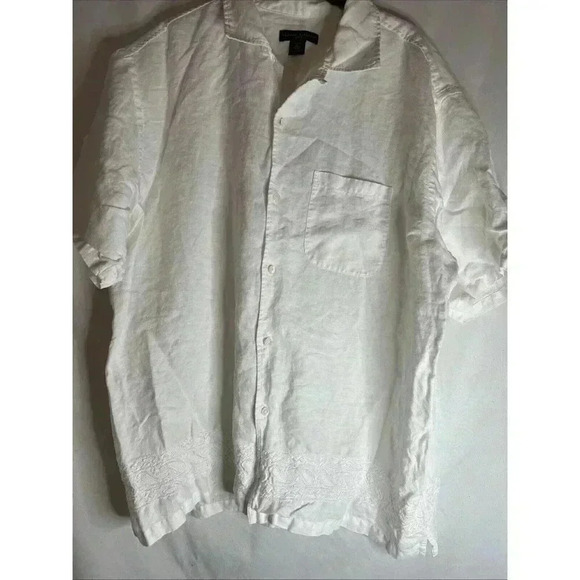 Banana Repulic 100% Linen‎ white button down with embroidery men size L - Picture 1 of 14